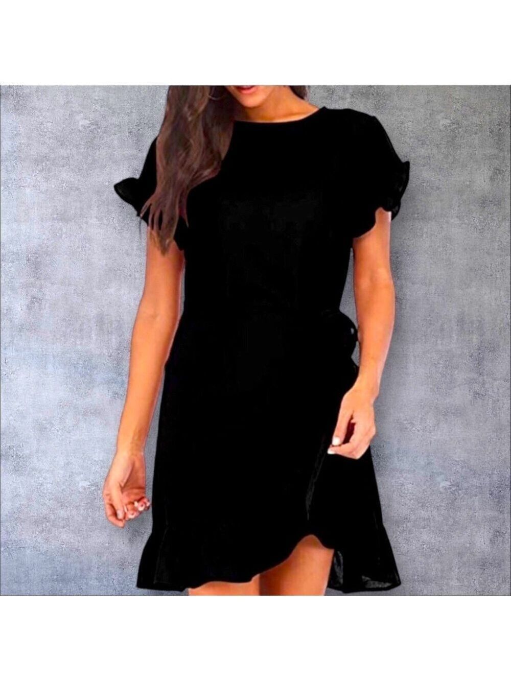 Women’s Ruffled Wrap Little Black Dress, Size M